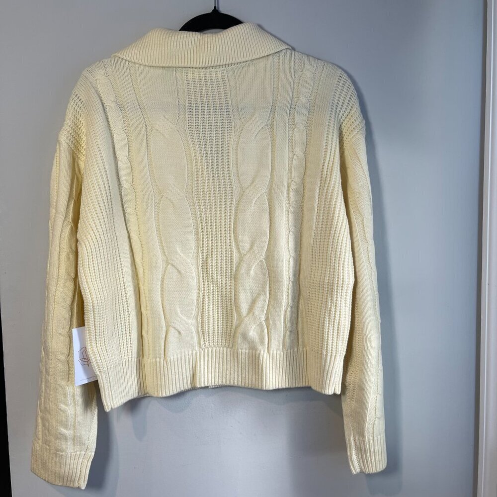 Backyard Roses Stacey Ivory Cable -Knit Cropped Sweater - Size Small - NWT - Picture 2 of 7